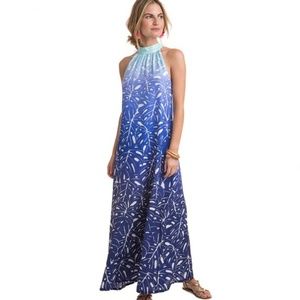 Vineyard Vines Monstera Blue Ombré Halter Maxi